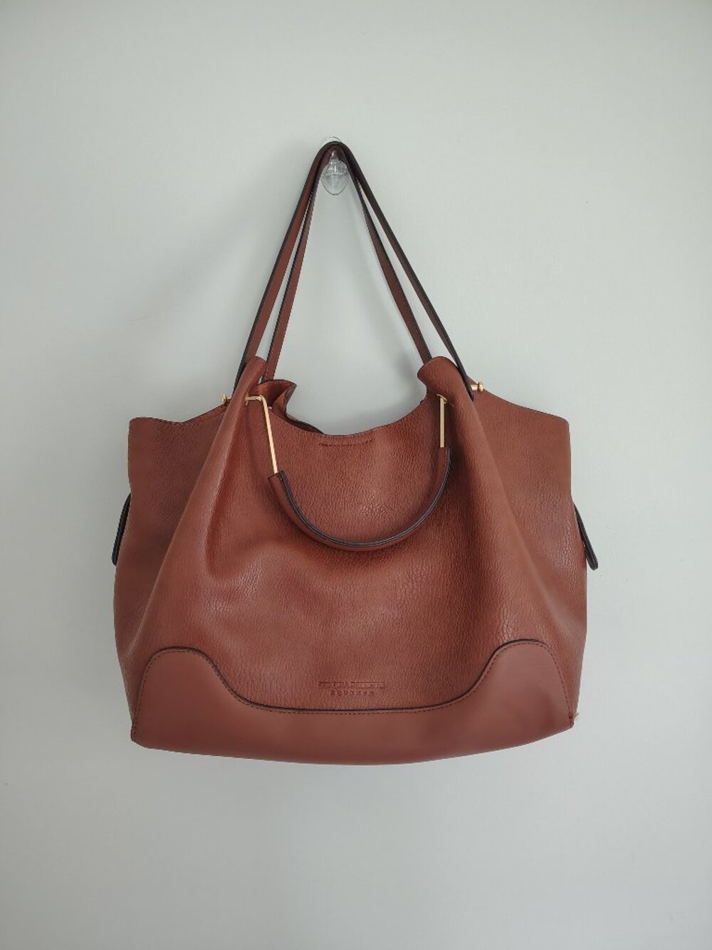 Sondra Roberts Squared Large Faux Leather handbag - Brown /gold dual handles